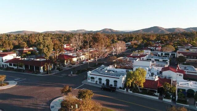 Downtown Rancho Sante Fe, California At Sunrise Aerial In Summer