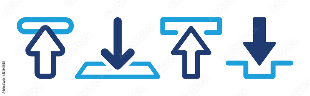 Poster Insert icon set with arrow symbol. Vector illustration.