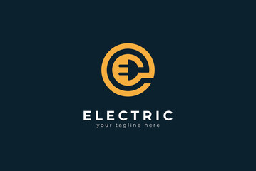 Letter E Electric  Logo, Letter E and Plug combination, flat design logo template, vector illustration