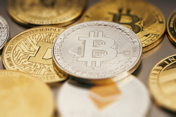 Bitcoin Cryptocurrency, Bitcoin Digital Currency on blur background.