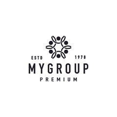 Six People Family Group 6 Team Together Hipster Vintage Logo Design Template Element