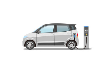 Small electric car on charging station 電気自動車 EV