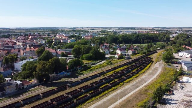 View of the old railway and town city in Poland