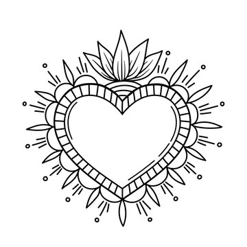 Sacred Heart love Folk Art Illustration hand made