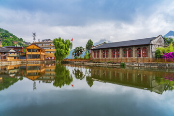 Fototapeta premium Scenery, Lakes and Villages in the Plateau Mountains of Yunnan Province, China