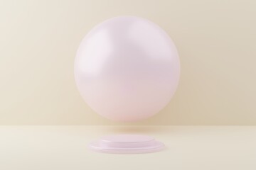 Empty pink podium with hipster abstract pastel background, 3d illustration pedestal for display composition, ,mock up cosmetic presentation platforms for creative Minimal concept.