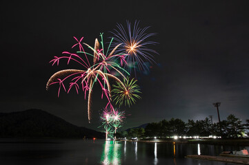 福井県　夏フェスタ美浜　久々子湖に上がる花火