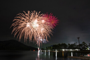 福井県　夏フェスタ美浜　久々子湖に上がる花火
