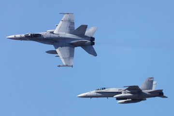 USMC F/A-18C Two fighter planes turning