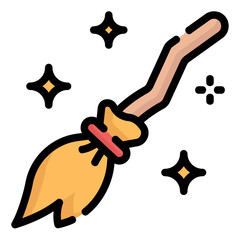 magic broom line color icon