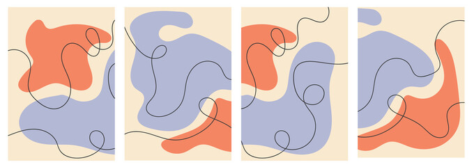 Set of minimalist handdrawn abstract fluid shape