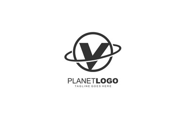 V logo planet for identity. world template vector illustration for your brand.