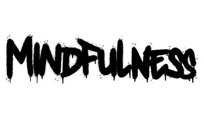 Spray Painted Graffiti mindfulness Word Sprayed isolated with a white background. graffiti font mindfulness with over spray in black over white. Vector illustration.