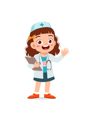 little kid wearing doctor costume and play