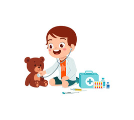 little kid wearing doctor costume and play