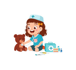 little kid wearing doctor costume and play