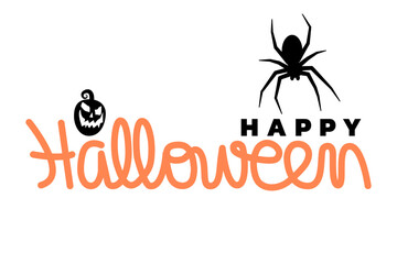 Happy Halloween hand written text. Vector illustration isolated on white background. Handwriting for banner, poster, greeting card or invitation