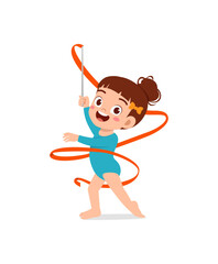 little kid do gymnast dance with ribbon
