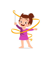 little kid do gymnast dance with ribbon