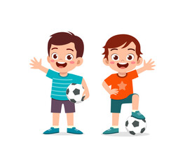Fototapeta little kid play football together with friend obraz