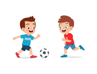 little kid play football together with friend