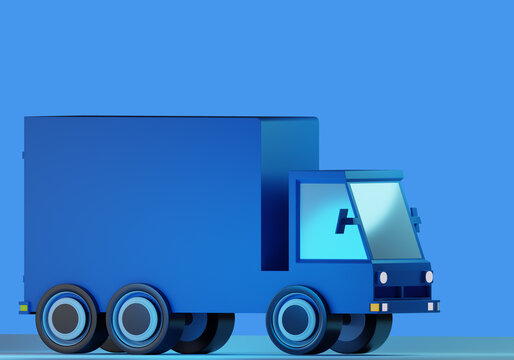 Freight Car. Vehicle For Logistics Company. Concept Of Transportation. Cartoon Style. Truck For Delivery Of Goods. Place For Inscription On Back Of Truck. Truck Bussines. 3d Rendering.