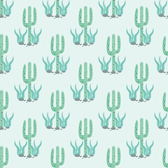 Illustration vector graphic seamless pattern decorative cactus. Print on cloth, fabric, linen, textile and wallpaper background