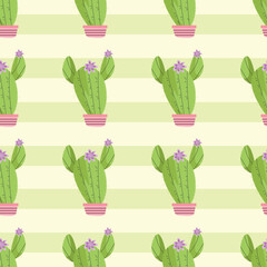 Illustration vector graphic seamless pattern handdrawn cactus free vector. Print on cloth, fabric, linen, textile and wallpaper background