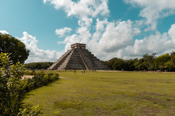 Magnificent central pyramid of chichen itza, riviera maya