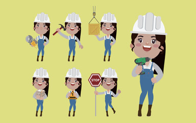 Building worker with different poses