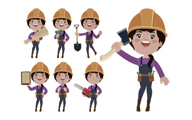 Building worker with different poses