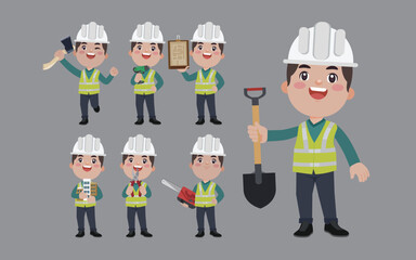 Repairman with different poses. vector