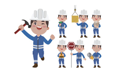 Repairman with different poses. vector