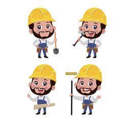 Repairman with different poses. vector