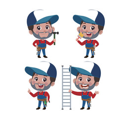 Repairman with different poses. vector