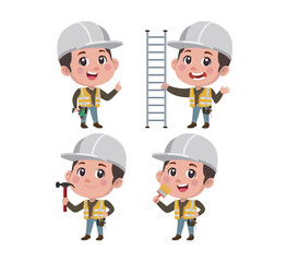 Repairman with different poses. vector