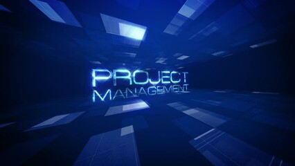 Project Management text Science technology futuristic 3D cinematic title background. Animation for business network technology introduction.