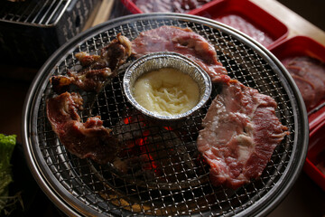 Beef and butter on a grill pan
