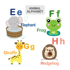 Cute animal alphabet from Letter E to H