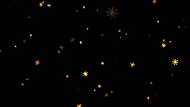 Night starry skies with falling glow gold snowflakes motion on black background Isolated transparent video animation text with alpha channel using Quicktime Apply prores 444 New year themed background
