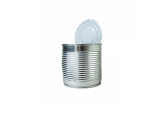 tin can isolate, open clean tin can, curved lid and empty - isolated on white