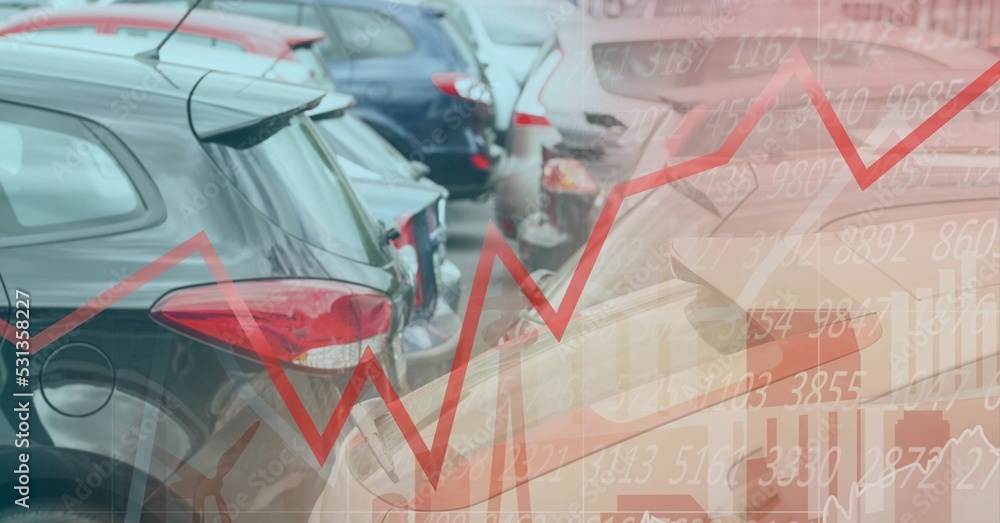 Poster data processing and graph with cars in background