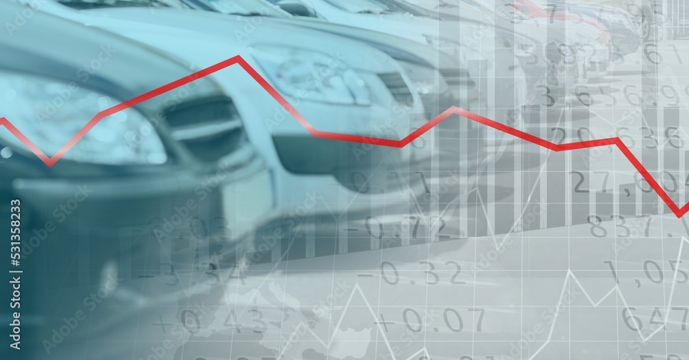 Poster data processing and graphs with cars in background