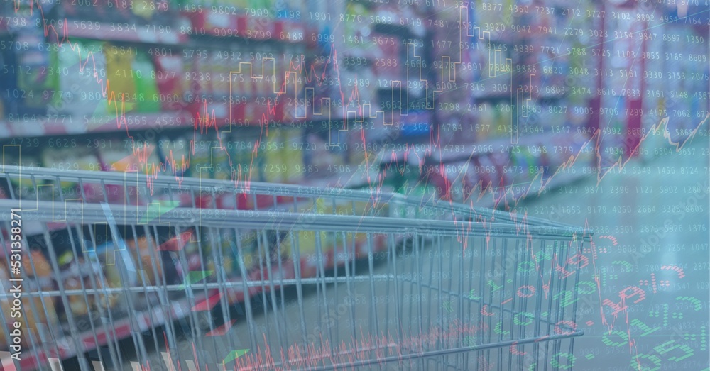 Poster cart filled up with errands in a store shelf over statistics