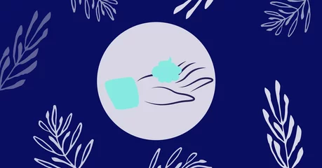 Foto op Plexiglas Digital illustration of hand holding soap foam during coronavirus covid19 pandemic  © vectorfusionart