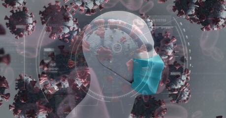 Scope scanning Covid-19 cells against 3D human head model wearing face mask