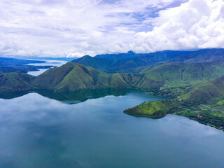 Fototapeta na wymiar Aerial view of lake toba sumatra Indonesia