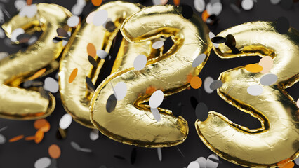 2023 balloons under confetti