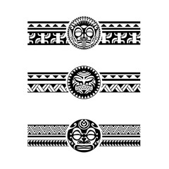 Polynesian armband tattoo stencil set. Pattern samoan. Black and white texture. Vector illustration