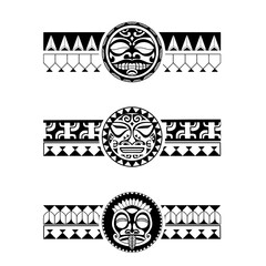 Polynesian armband tattoo stencil set. Pattern samoan. Black and white texture. Vector illustration